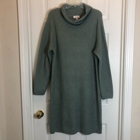 Morgan Taylor Long Sleeve Ribbed Sweater Cowl Neck Dress. Size Large - Picture 1 of 7